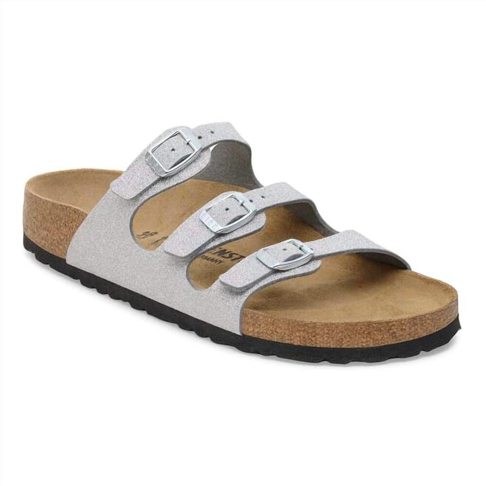 NEW BIRKENSTOCK women's florida sandal in silver glitter
